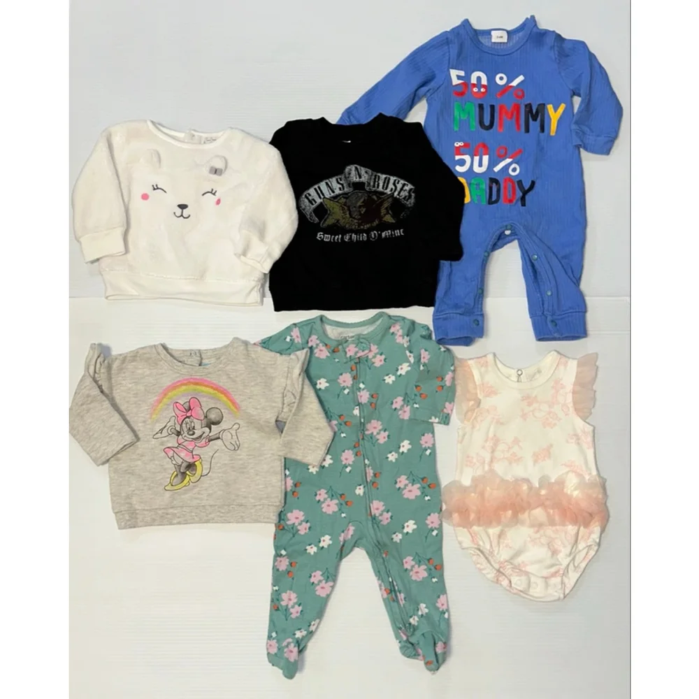 Lot of 6 Baby Girl White Pink Floral Ruffle Bodysuit Pajamas Blue 3-6 M Bundle